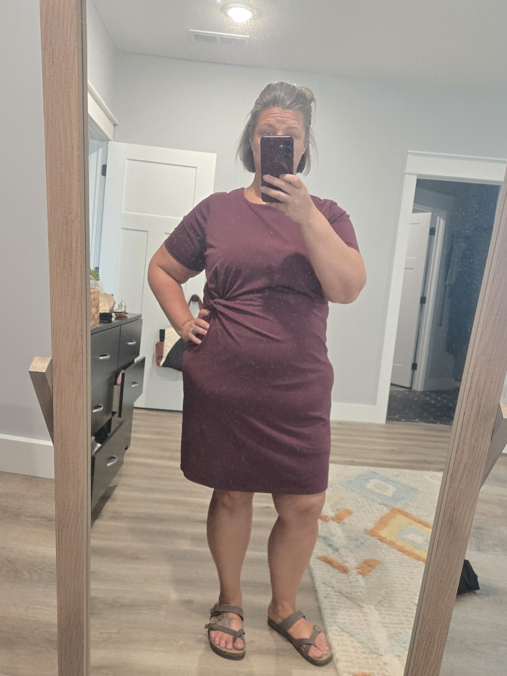 Maurices Plum Twist-Detail Short Sleeve Dress
